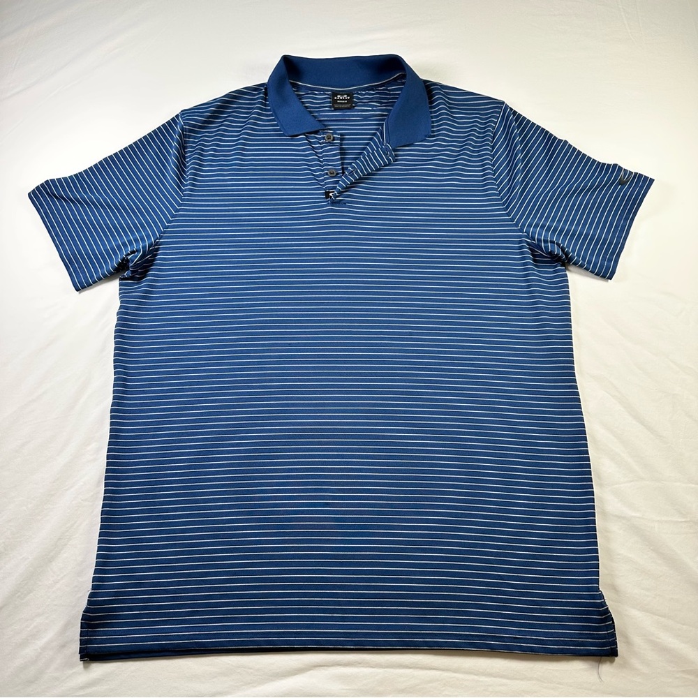 Oakley Golf Polo Mens Large Navy Blue White Striped Lightweight Shirt